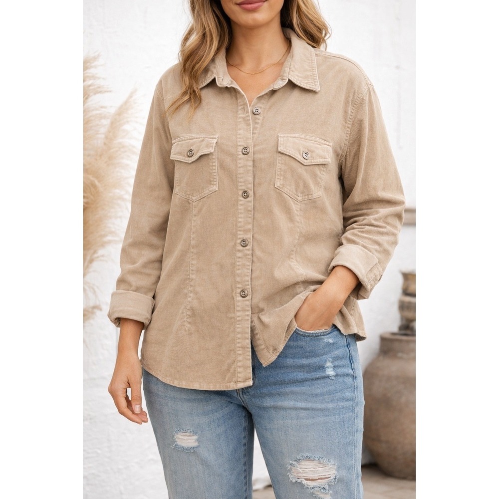 Sonoma Jean Co Beige Corduroy Western Button Down Shirt XL‎ Cotton Stretch Rodeo